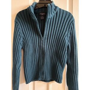 The Limited VTG  America Teal Blue Ribbed Full Zip Cotton Mock Neck Sweater - M